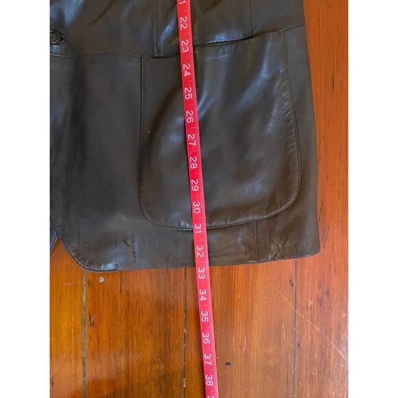 Hilfiger Made in Italy XL Brown Leather Blazer Jacket Men Vintage 3-Button Coat - Picture 5 of 10